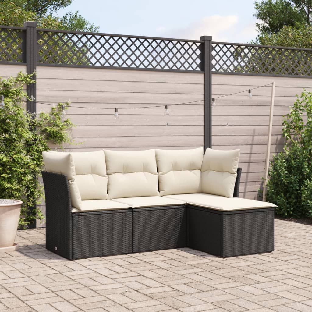 4-dijelni set vrtnih sofa od poliratana s jastucima crni