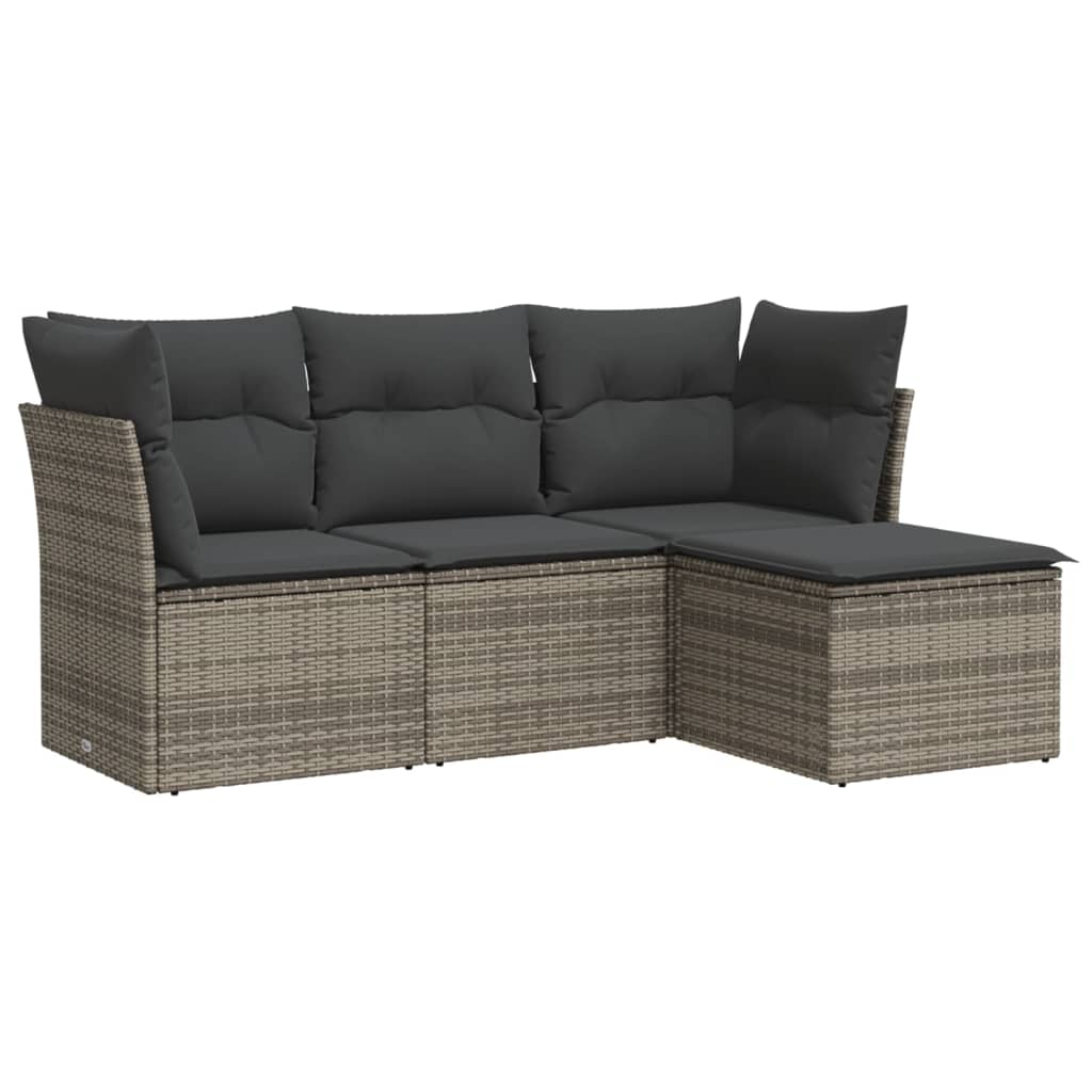 4-dijelni set vrtnih sofa od poliratana s jastucima sivi
