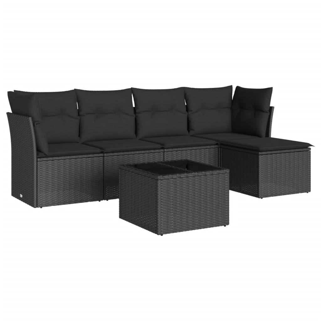 6-dijelni set vrtnih sofa s jastucima crni od poliratana