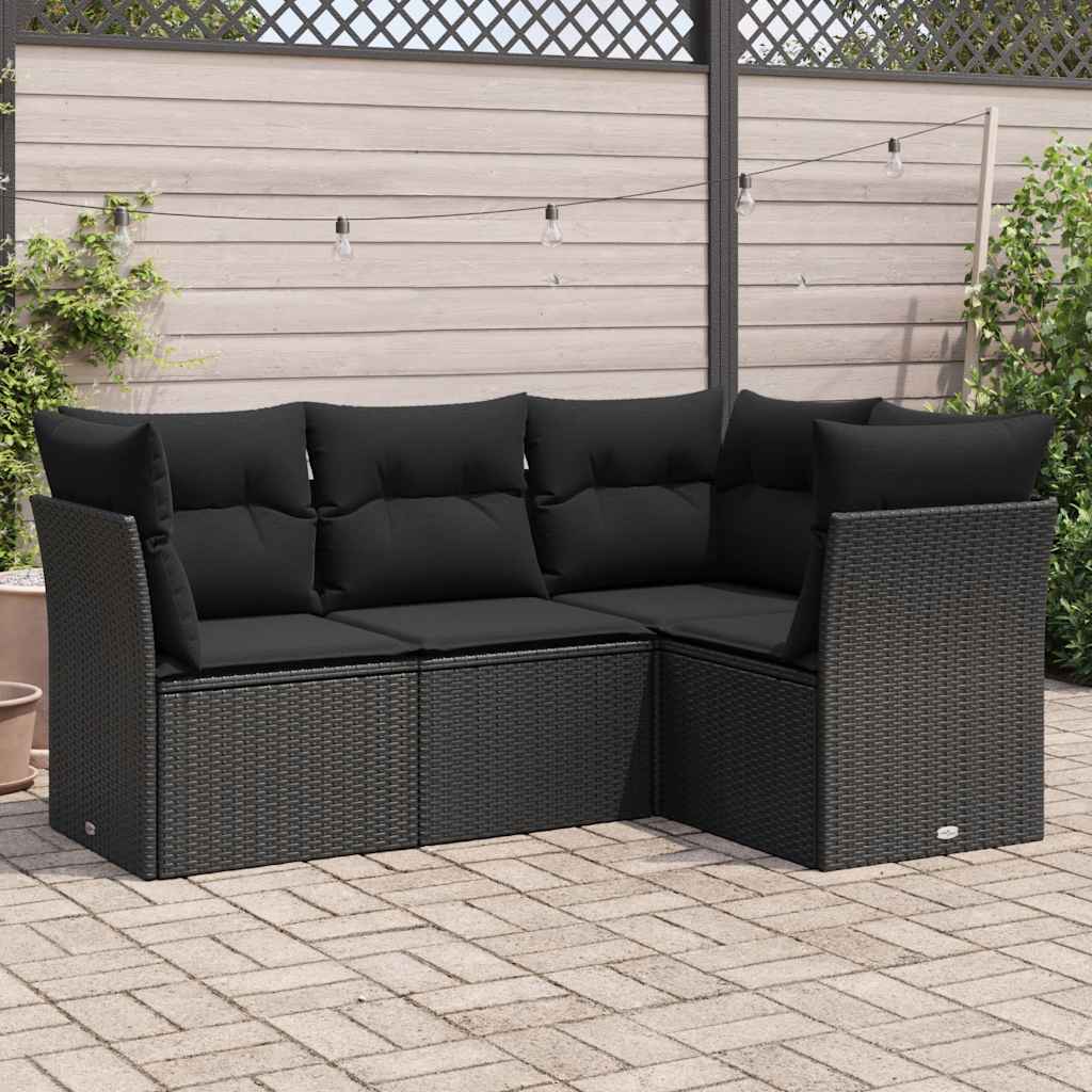 4-dijelni set vrtnih sofa od poliratana s jastucima crni