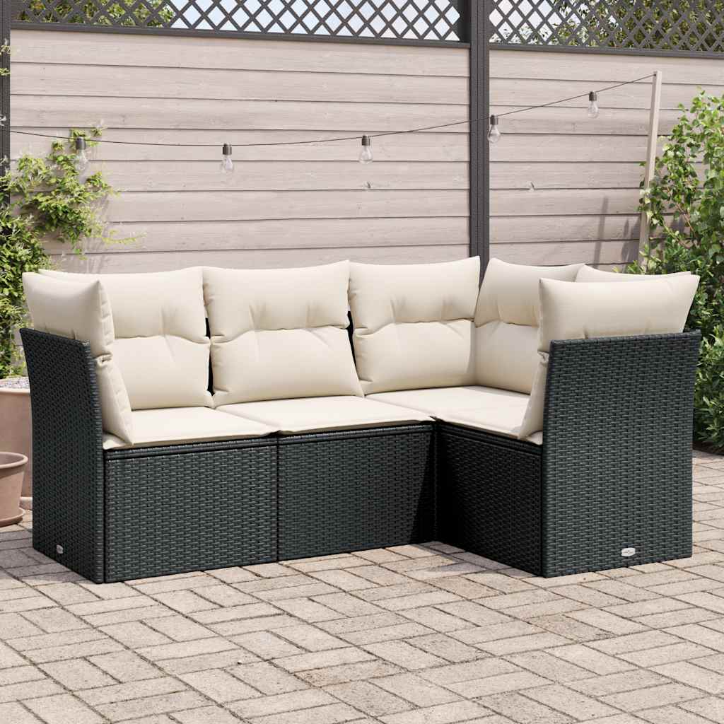 4-dijelni set vrtnih sofa od poliratana s jastucima crni