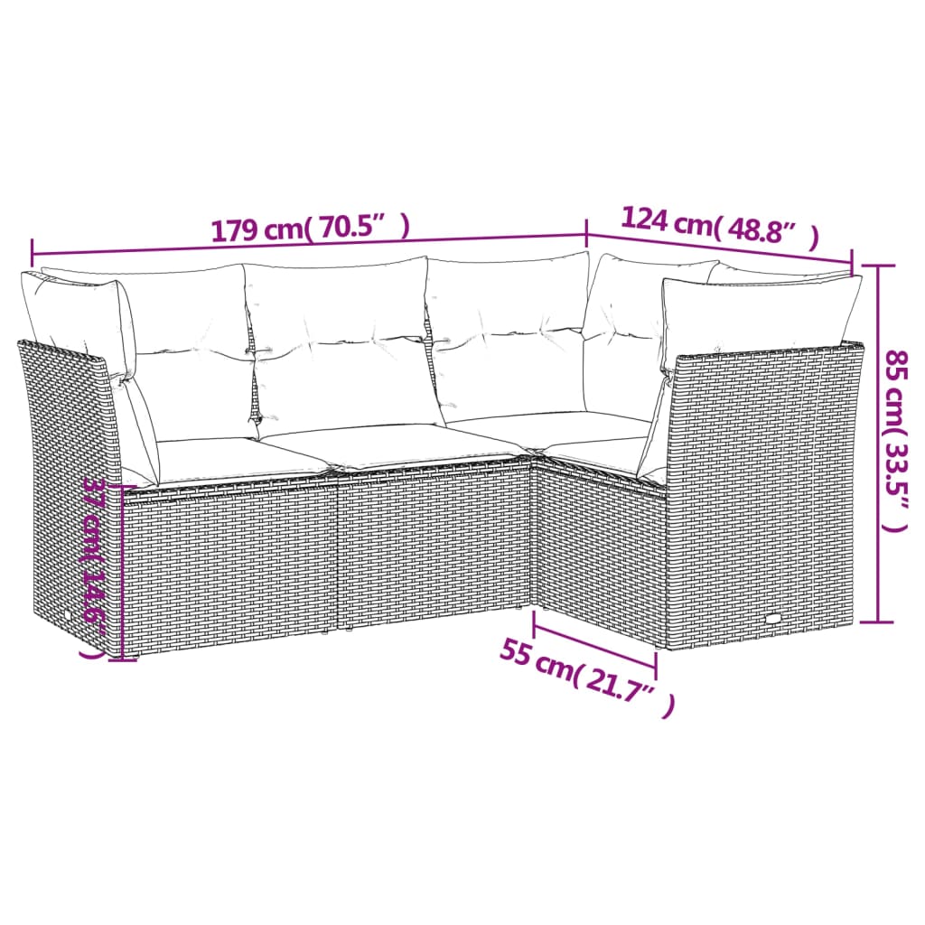 4-dijelni set vrtnih sofa s jastucima bež od poliratana