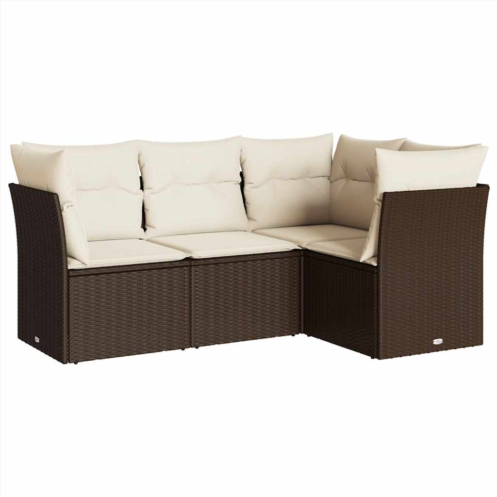 4-dijelni set vrtnih sofa od poliratana s jastucima smeđi