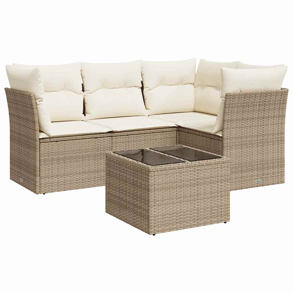 5-dijelni vrtni set sofa s jastucima bež od poliratana