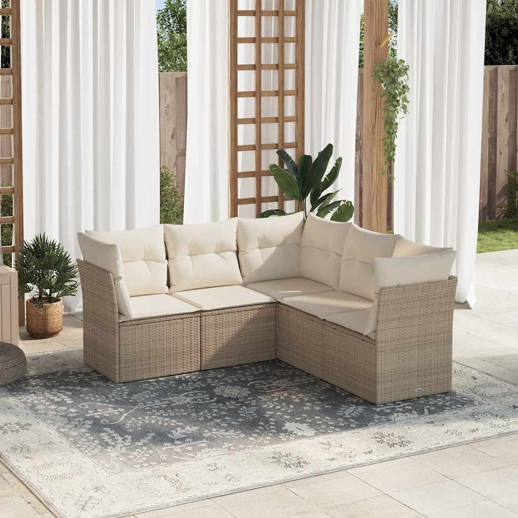 5-dijelni vrtni set sofa s jastucima bež od poliratana