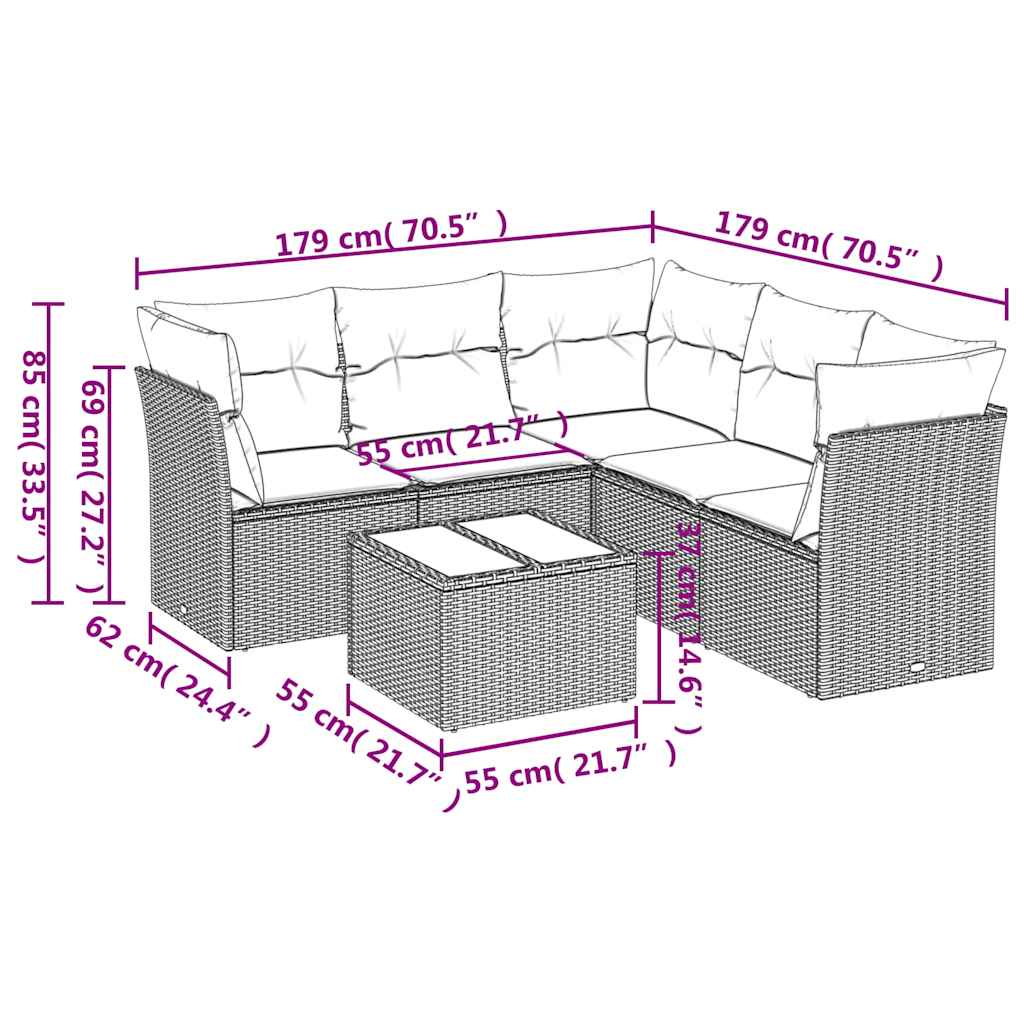 6-dijelni set vrtnih sofa s jastucima crni od poliratana