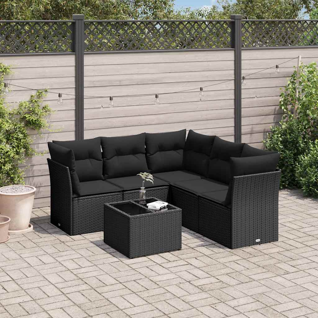 6-dijelni set vrtnih sofa s jastucima crni od poliratana