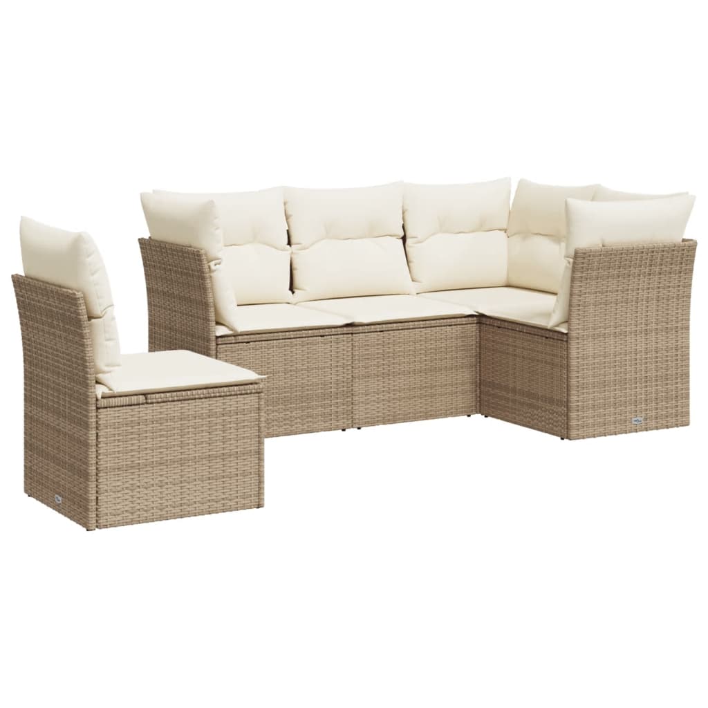 5-dijelni vrtni set sofa s jastucima bež od poliratana