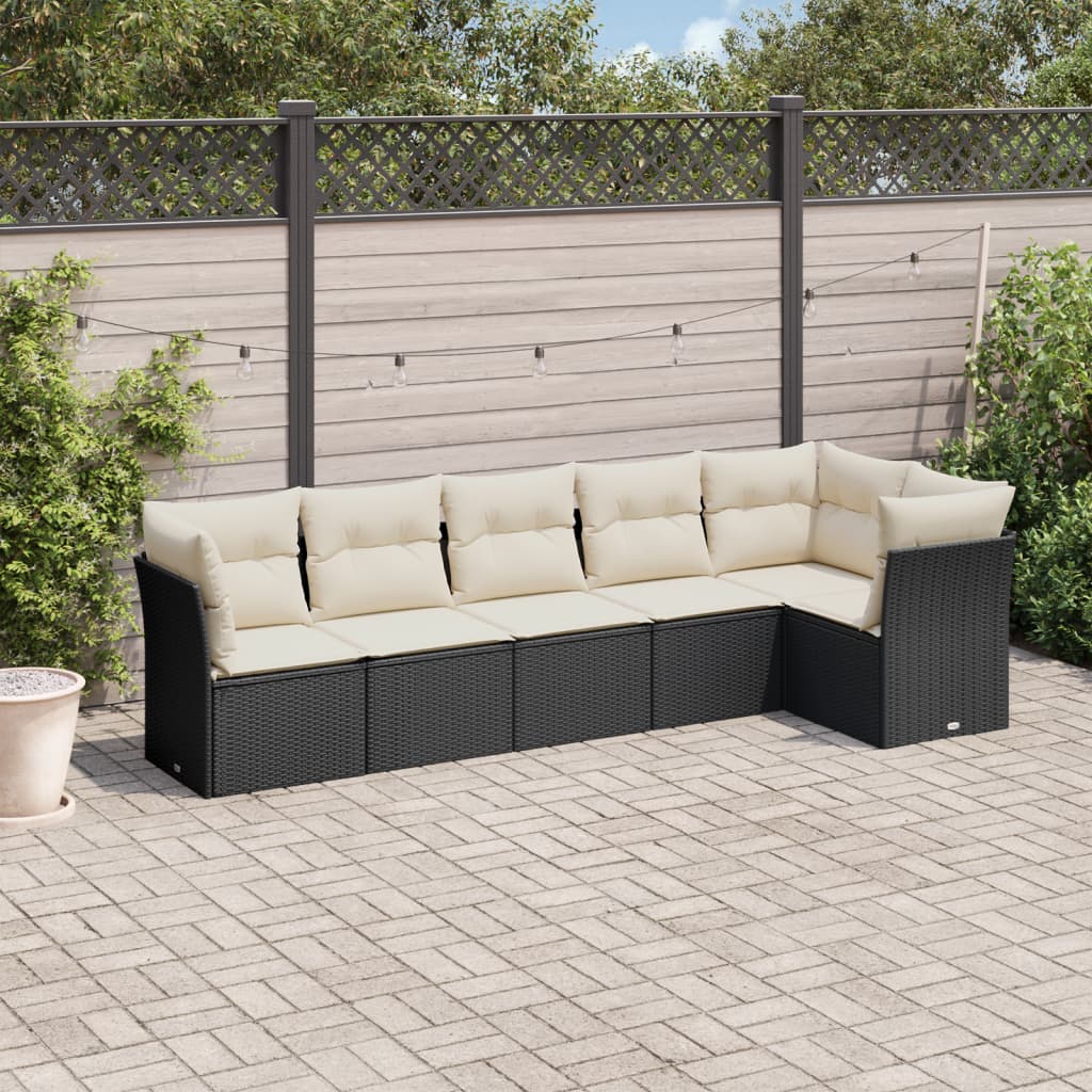 6-dijelni set vrtnih sofa s jastucima crni od poliratana