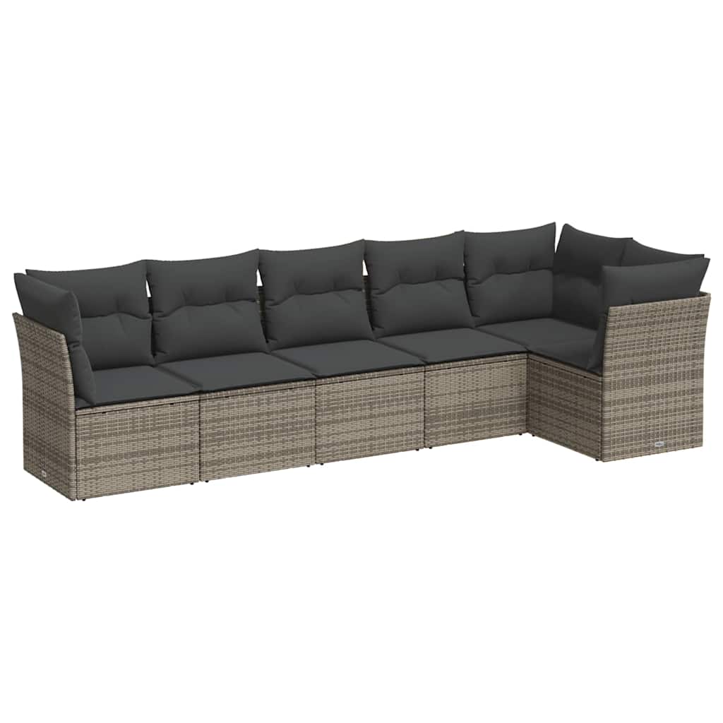 6-dijelni set vrtnih sofa od poliratana s jastucima sivi
