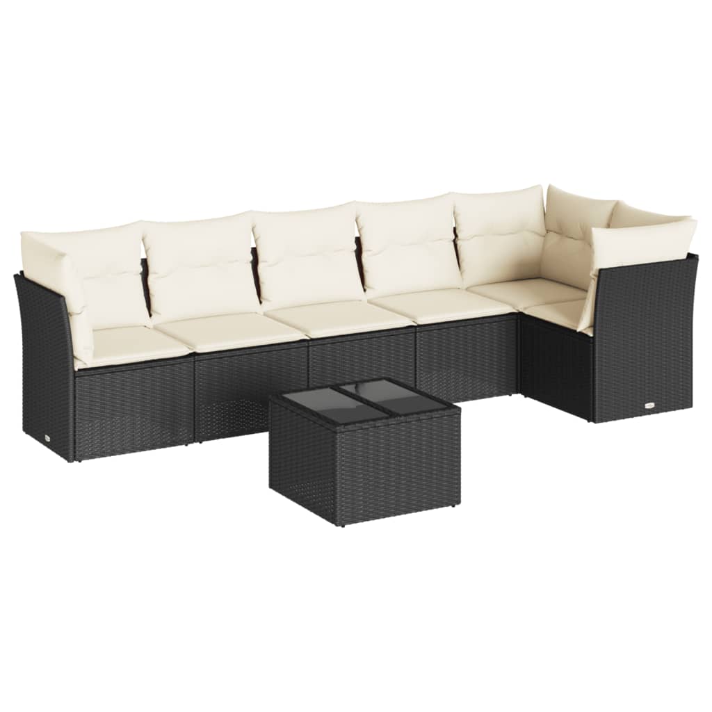 7-dijelni set vrtnih sofa od poliratana s jastucima crni