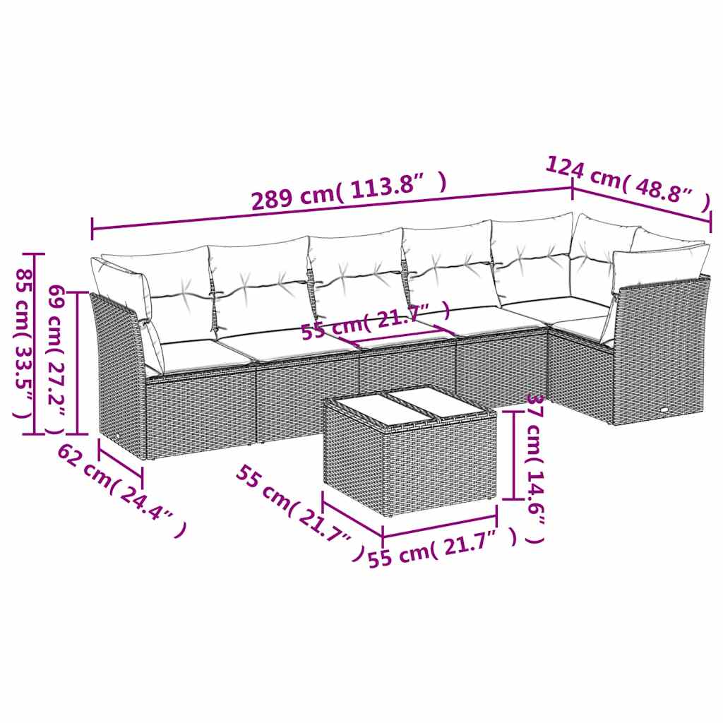 7-dijelni set vrtnih sofa sivi od poliratana