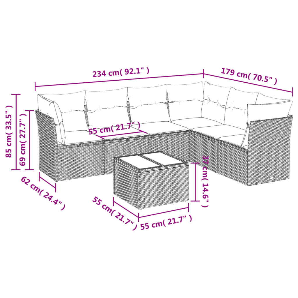 7-dijelni set vrtnih sofa od poliratana s jastucima bež