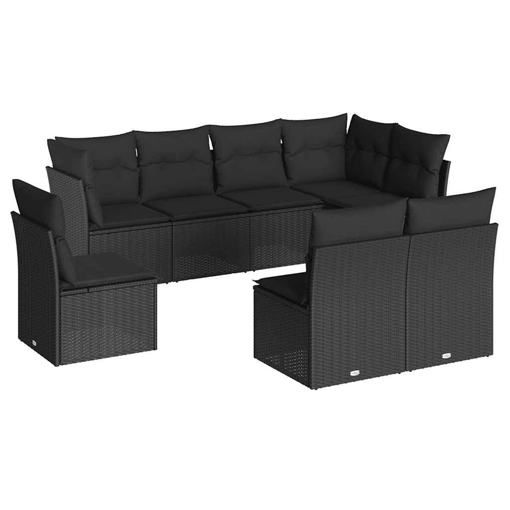 8-dijelni set vrtnih sofa od poliratana s jastucima crni