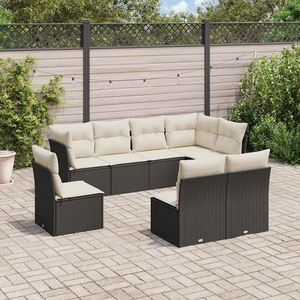 8-dijelni set vrtnih sofa od poliratana s jastucima crni