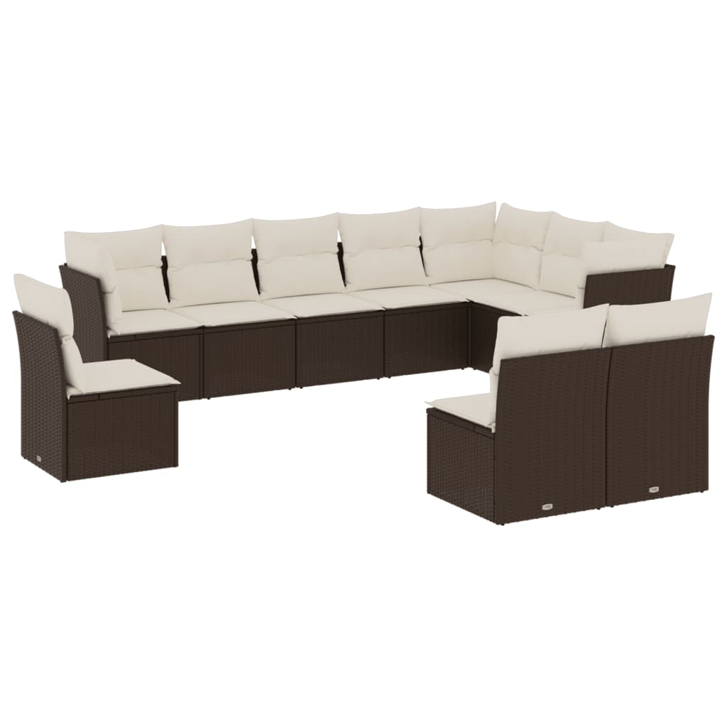 10-dijelni set vrtnih sofa od poliratana s jastucima smeđi