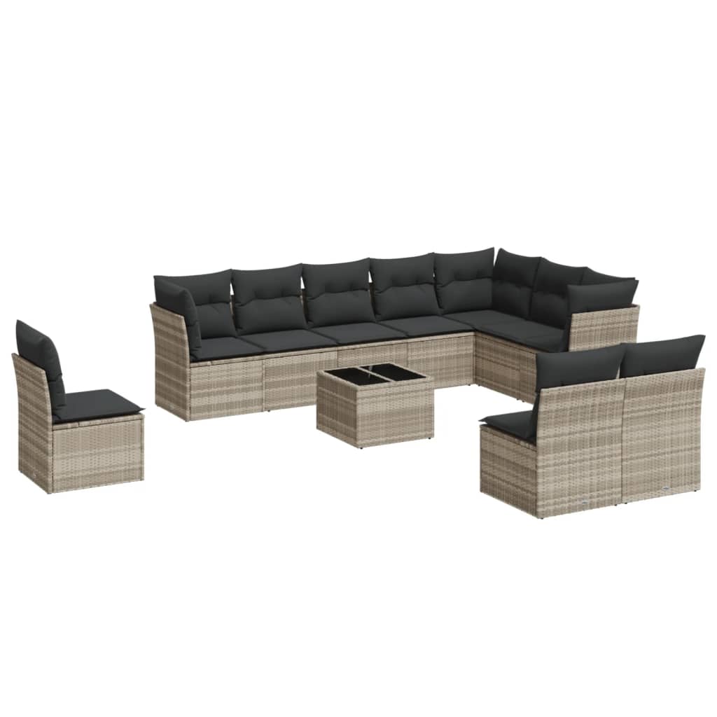 11-dijelni set vrtnih sofa poliratan s jastucima svijetlosivi