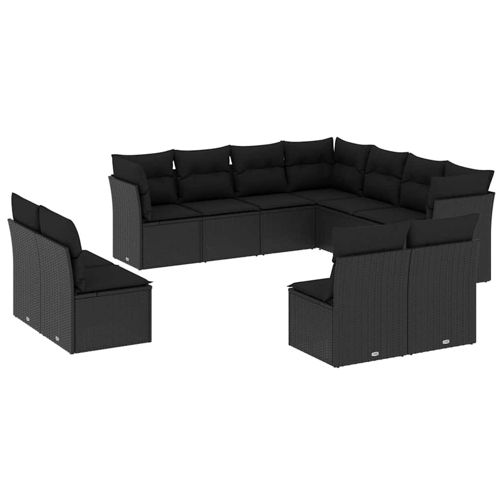 11-dijelni set vrtnih sofa od poliratana s jastucima crni
