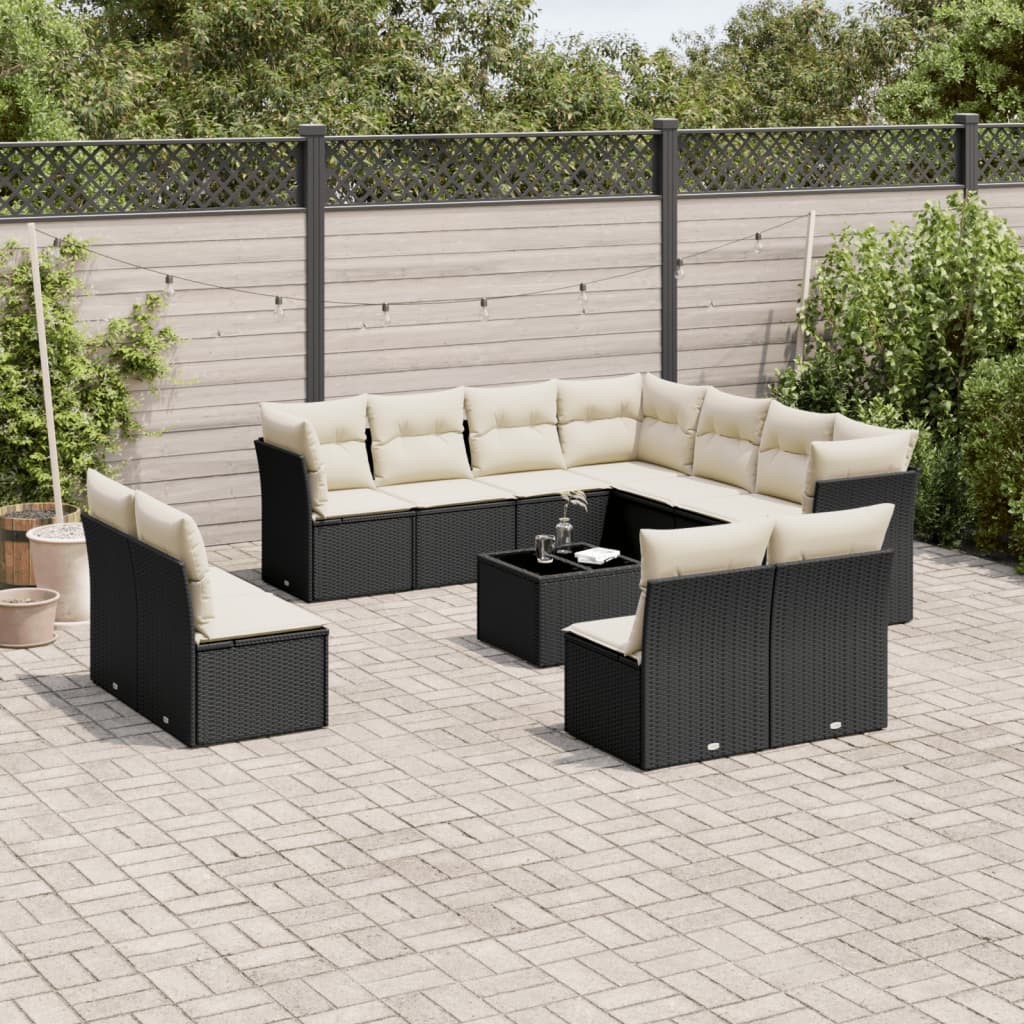 12-dijelni set vrtnih sofa od poliratana s jastucima crni