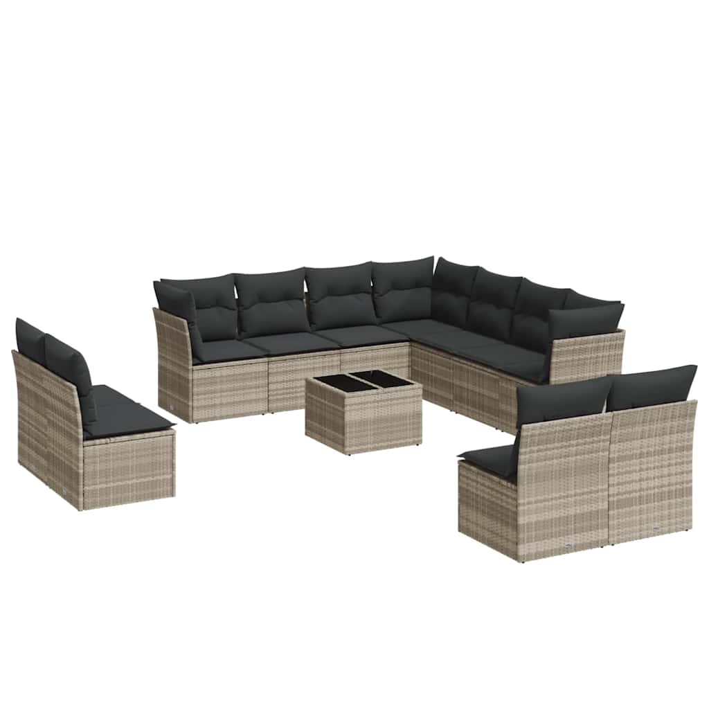 12-dijelni set vrtnih sofa poliratan s jastucima svijetlosivi