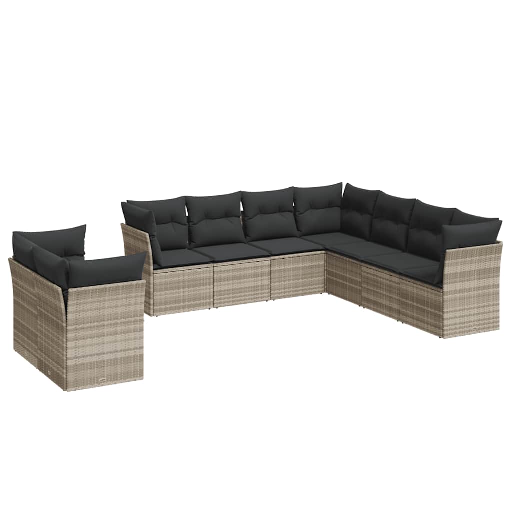 9-dijelni set vrtnih sofa od poliratana s jastucima svjetlosivi