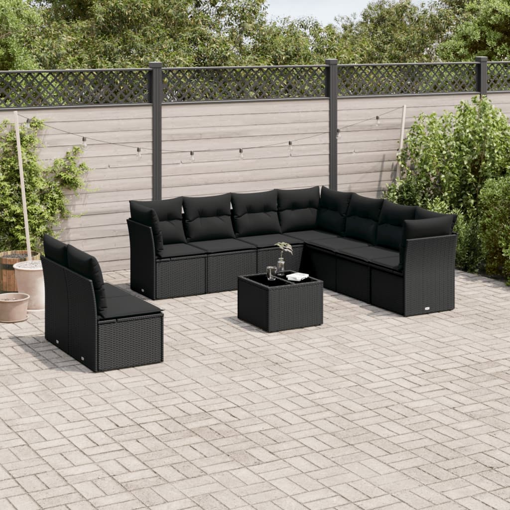 10-dijelni set vrtnih sofa s jastucima crni od poliratana