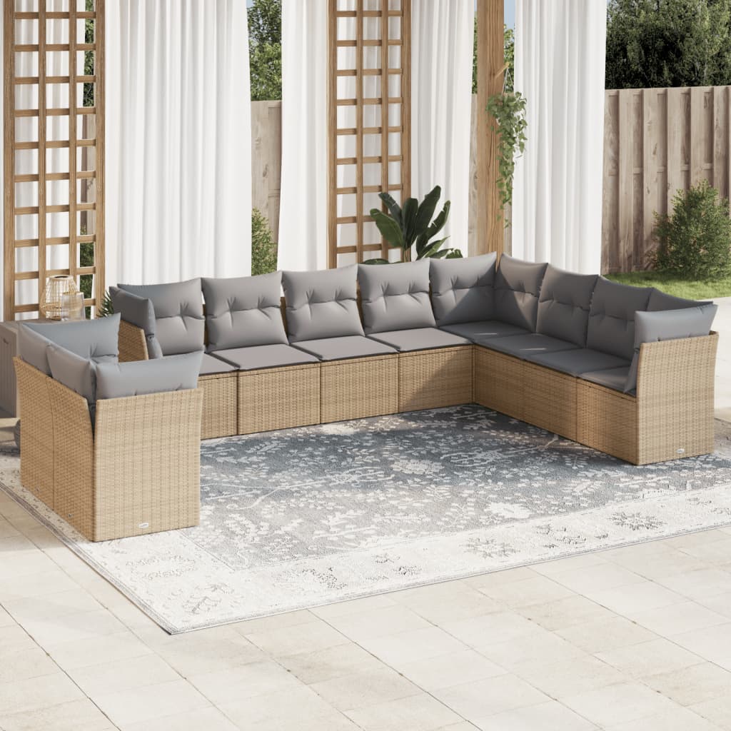 10-dijelni set vrtnih sofa s jastucima bež od poliratana