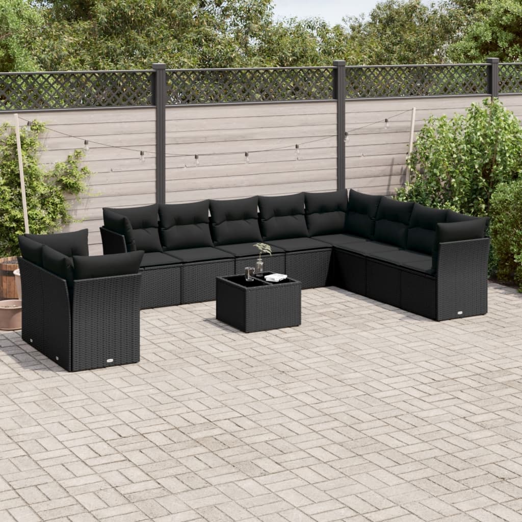 11-dijelni set vrtnih sofa od poliratana s jastucima crni