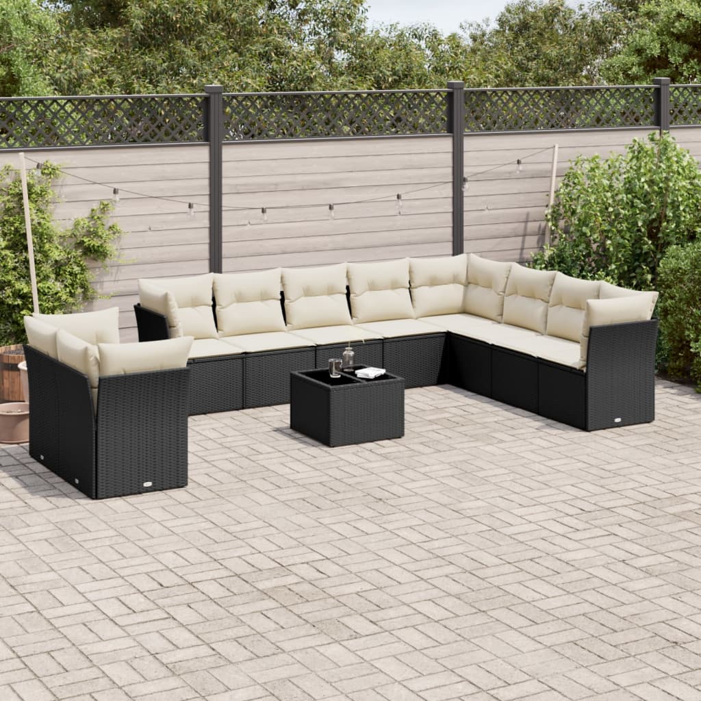 11-dijelni set vrtnih sofa od poliratana s jastucima crni