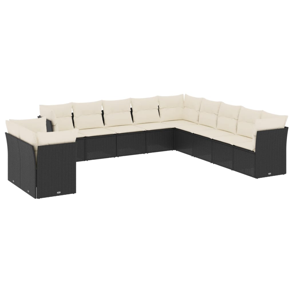 11-dijelni set vrtnih sofa od poliratana s jastucima crni