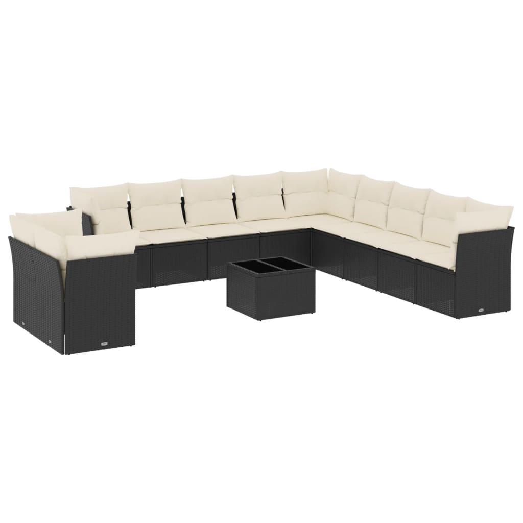 12-dijelni set vrtnih sofa od poliratana s jastucima crni