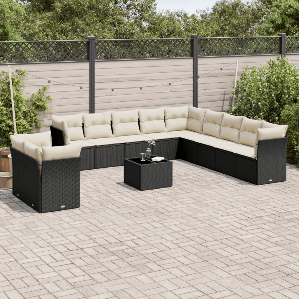 12-dijelni set vrtnih sofa od poliratana s jastucima crni