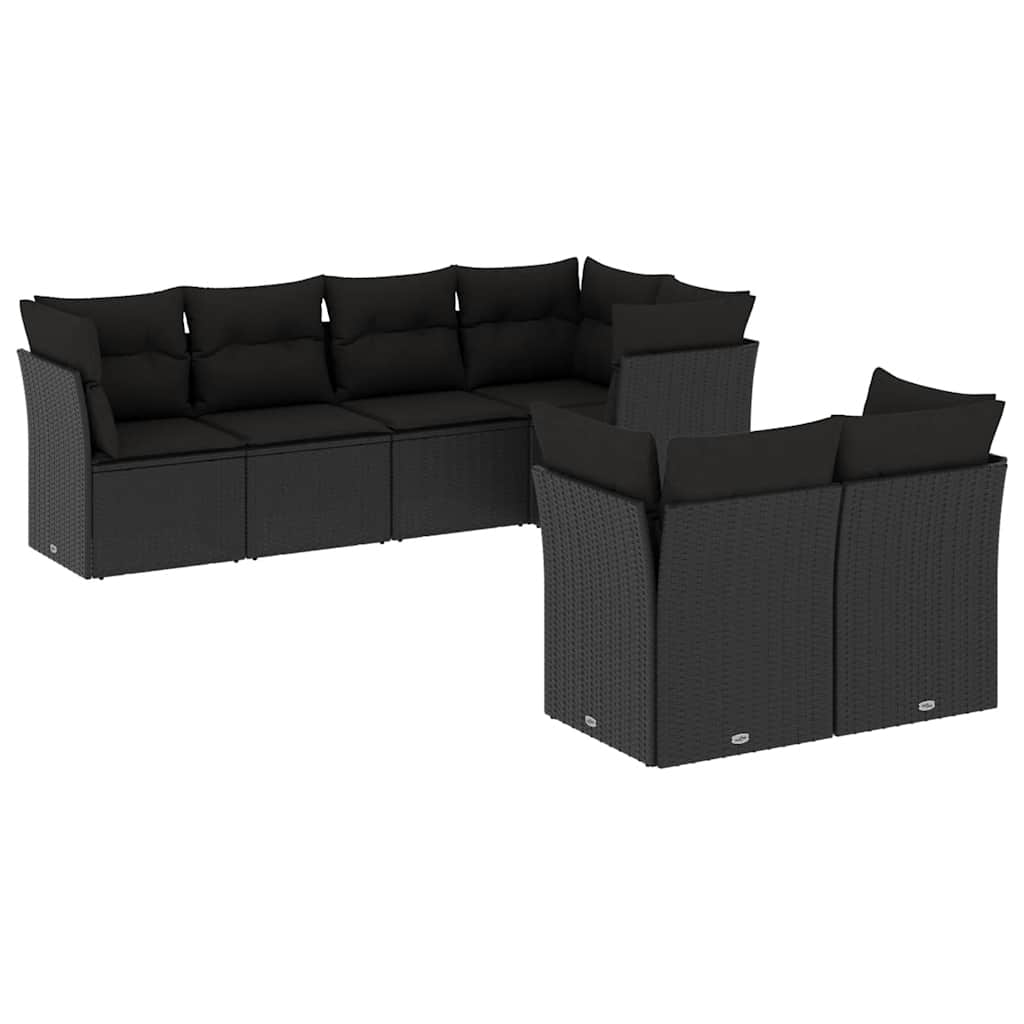 7-dijelni set vrtnih sofa od poliratana s jastucima crni
