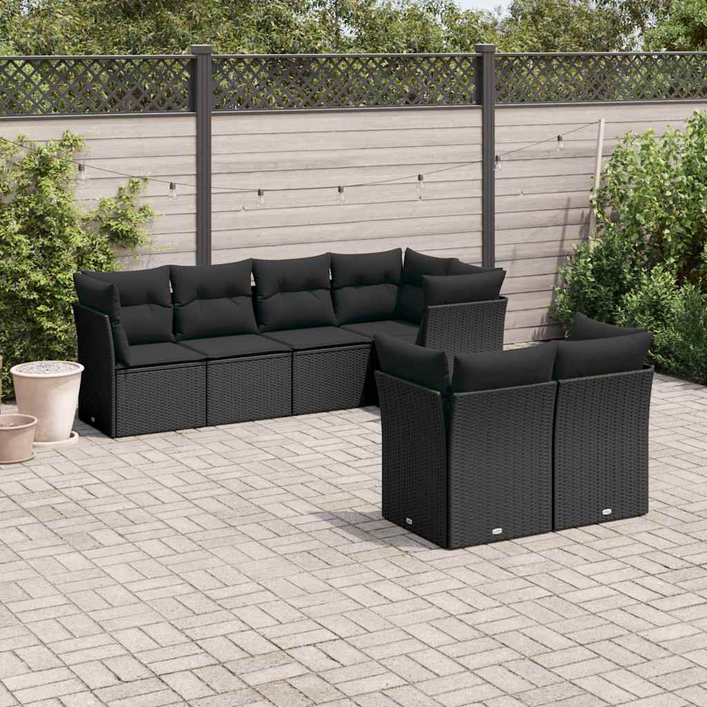 7-dijelni set vrtnih sofa od poliratana s jastucima crni