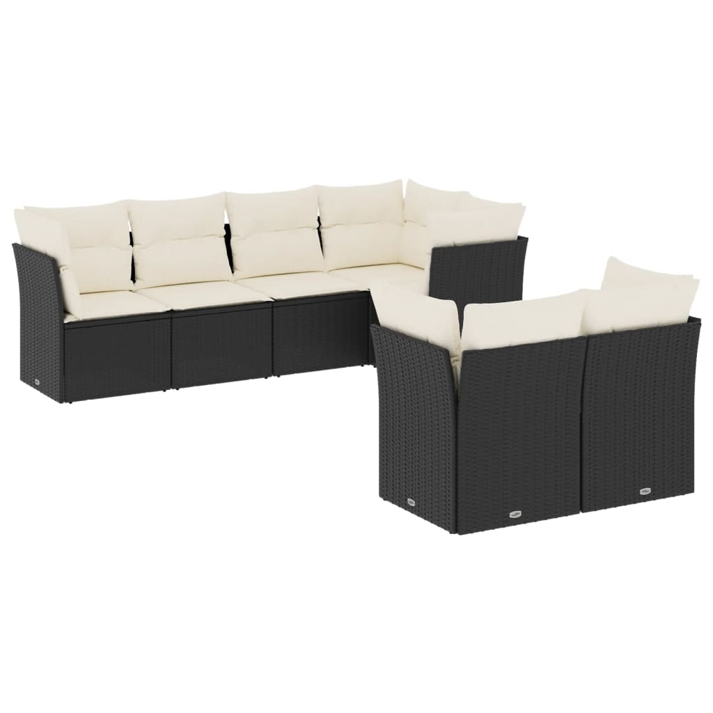 7-dijelni set vrtnih sofa od poliratana s jastucima crni