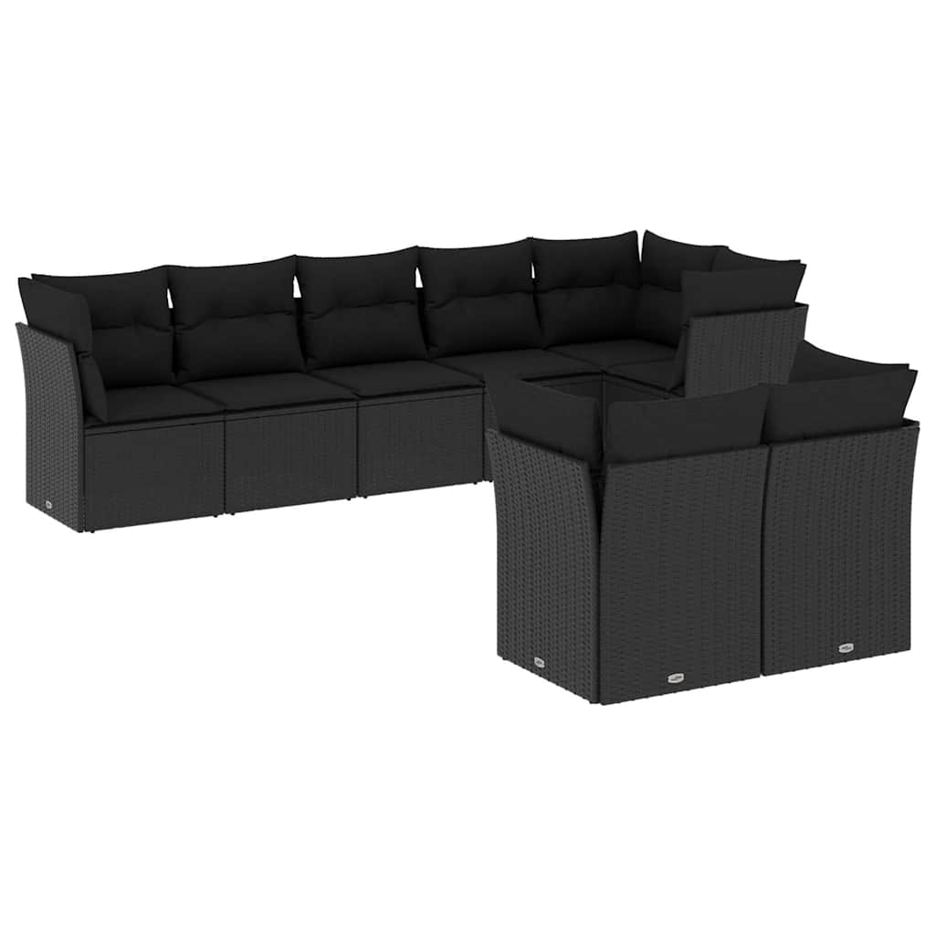 8-dijelni set vrtnih sofa od poliratana s jastucima crni