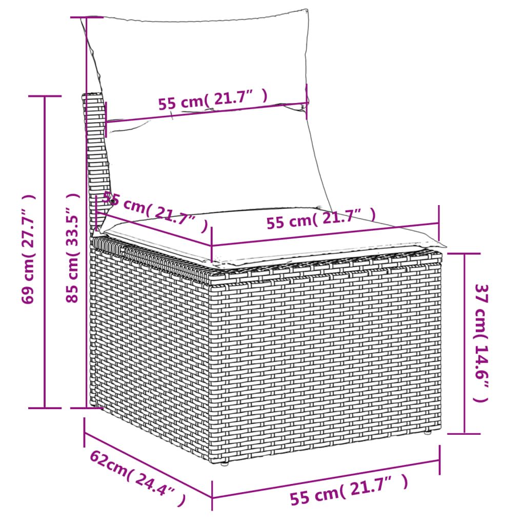 8-dijelni set vrtnih sofa od poliratana s jastucima crni
