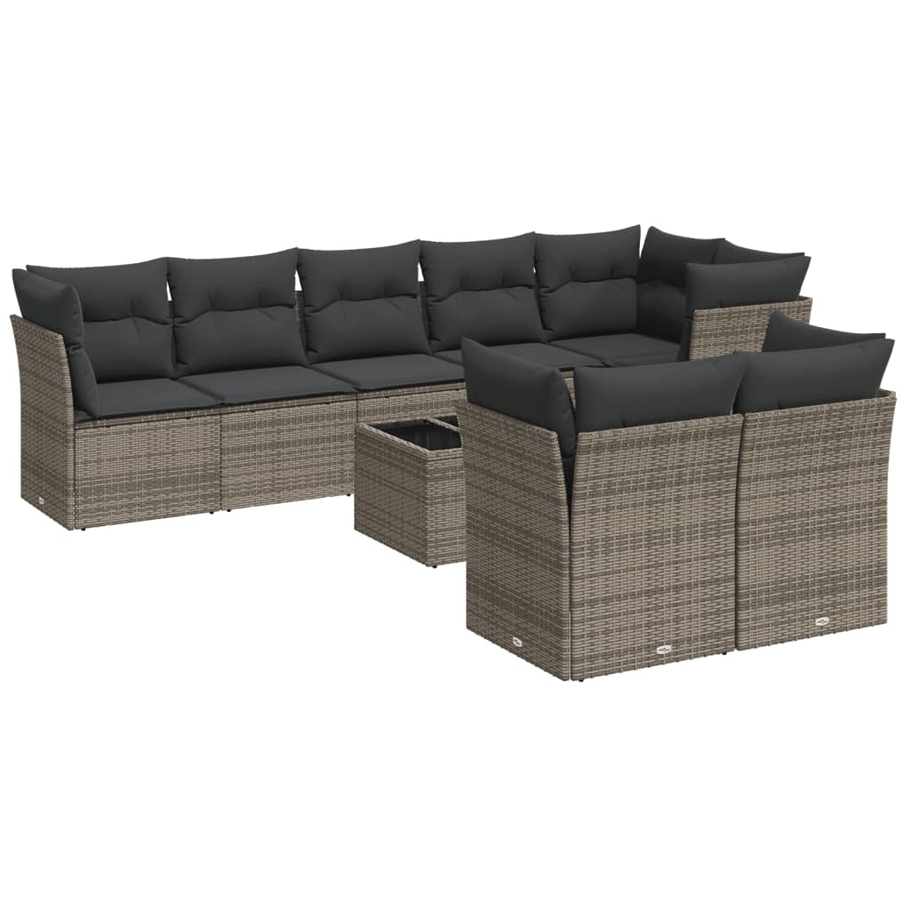 9-dijelni set vrtnih sofa od poliratana s jastucima sivi