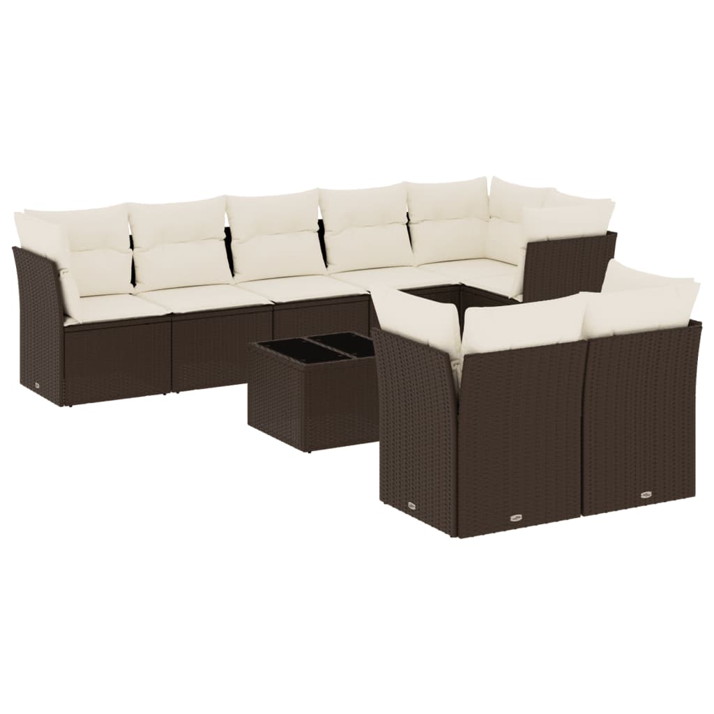 9-dijelni set vrtnih sofa s jastucima poliratan smeđi