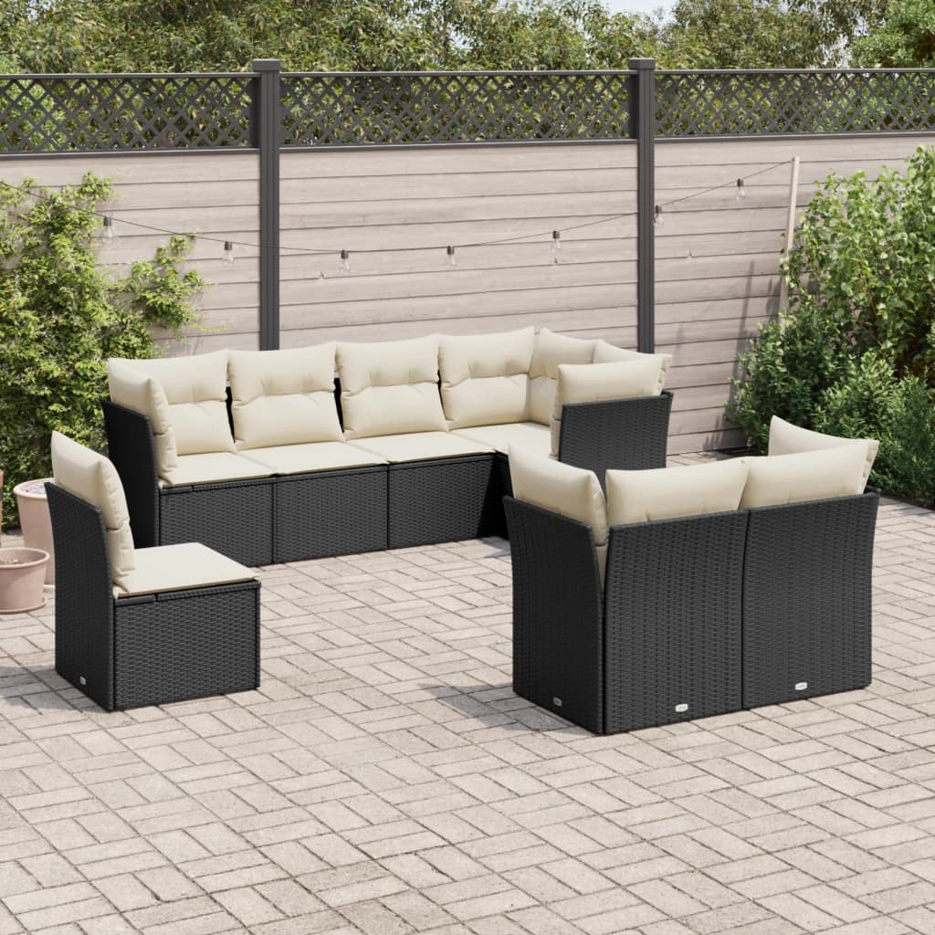 8-dijelni set vrtnih sofa od poliratana s jastucima crni