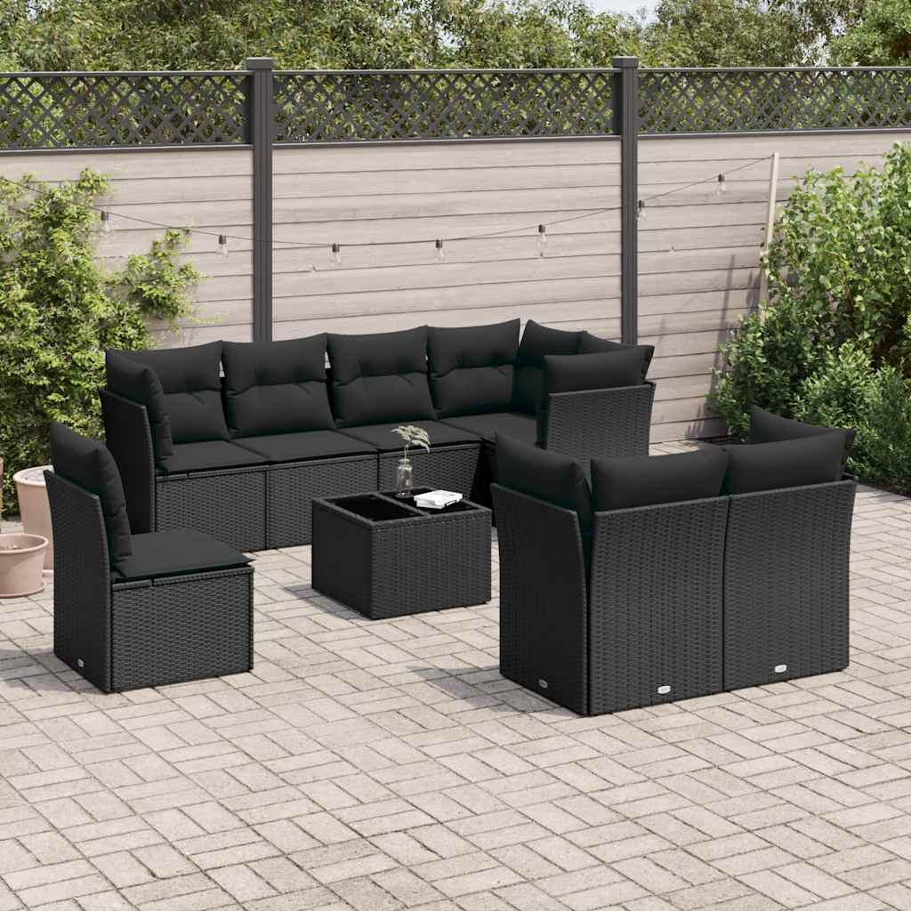 9-dijelni set vrtnih sofa s jastucima crni od poliratana
