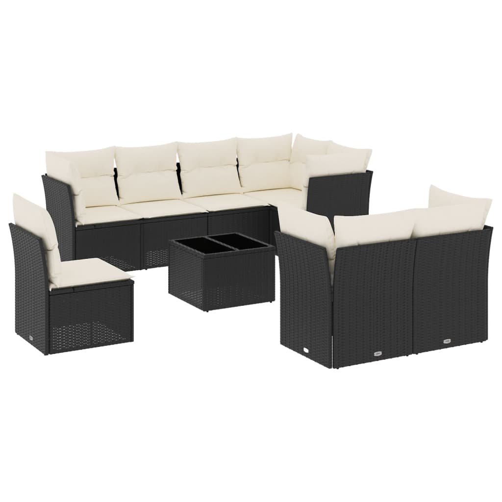 9-dijelni set vrtnih sofa s jastucima crni od poliratana