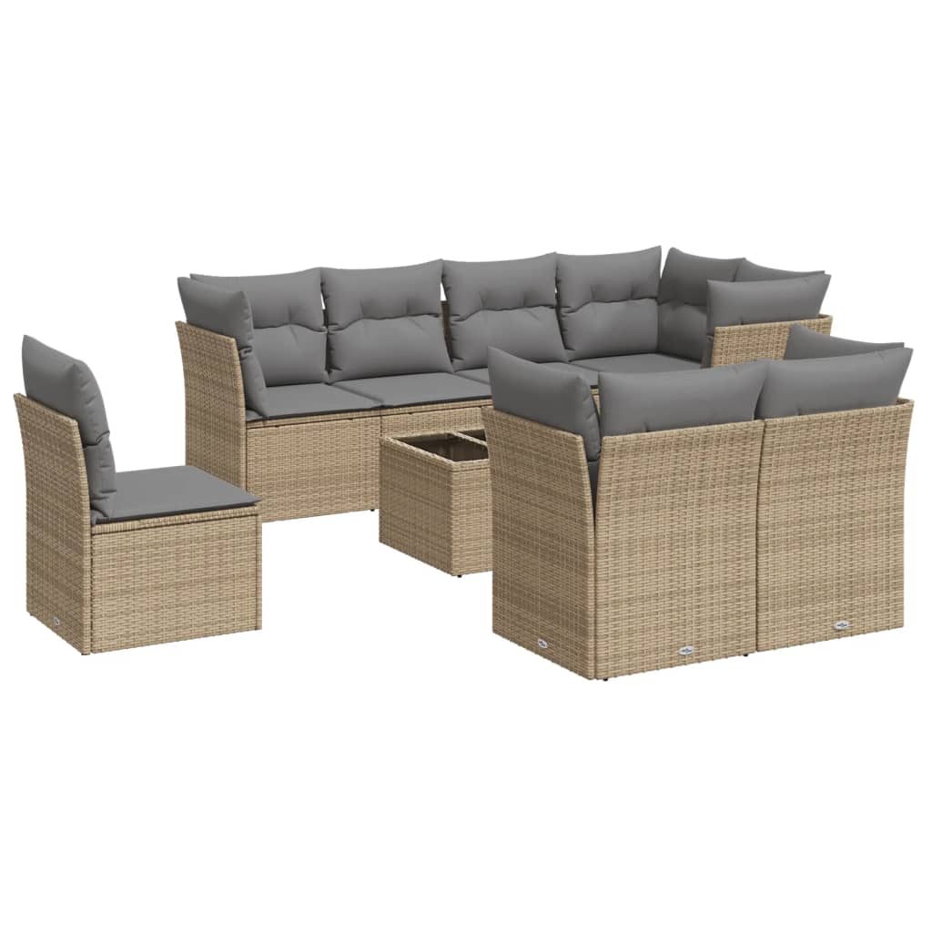 9-dijelni set vrtnih sofa s jastucima bež od poliratana