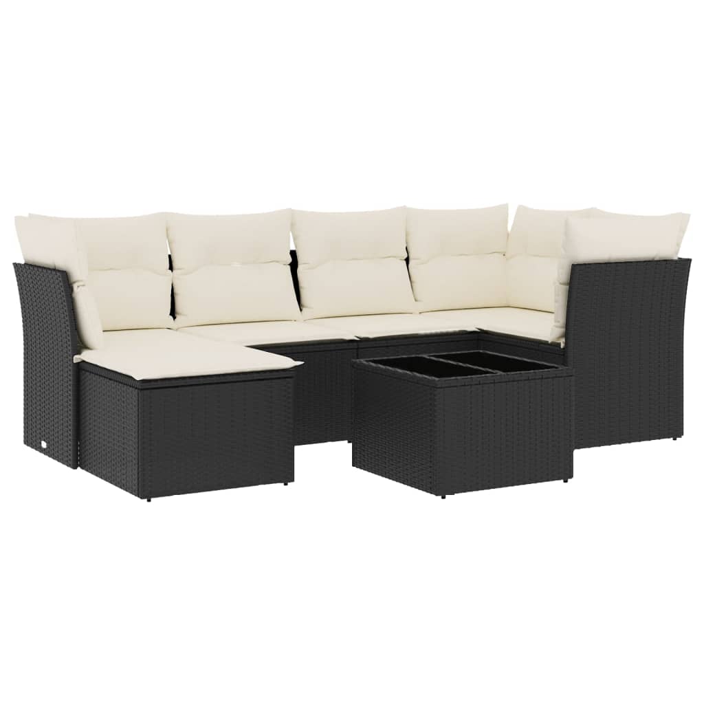 7-dijelni set vrtnih sofa od poliratana s jastucima crni