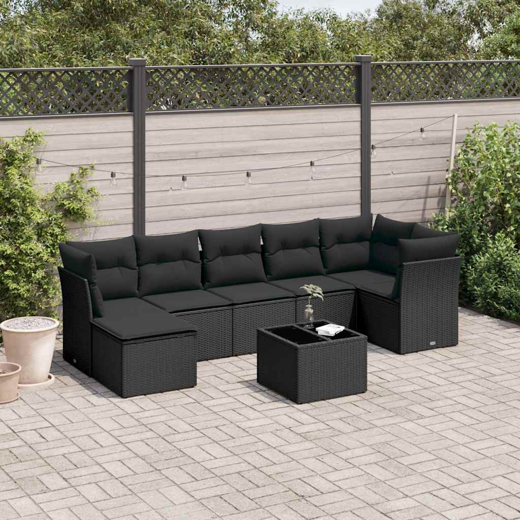 8-dijelni set vrtnih sofa od poliratana s jastucima crni