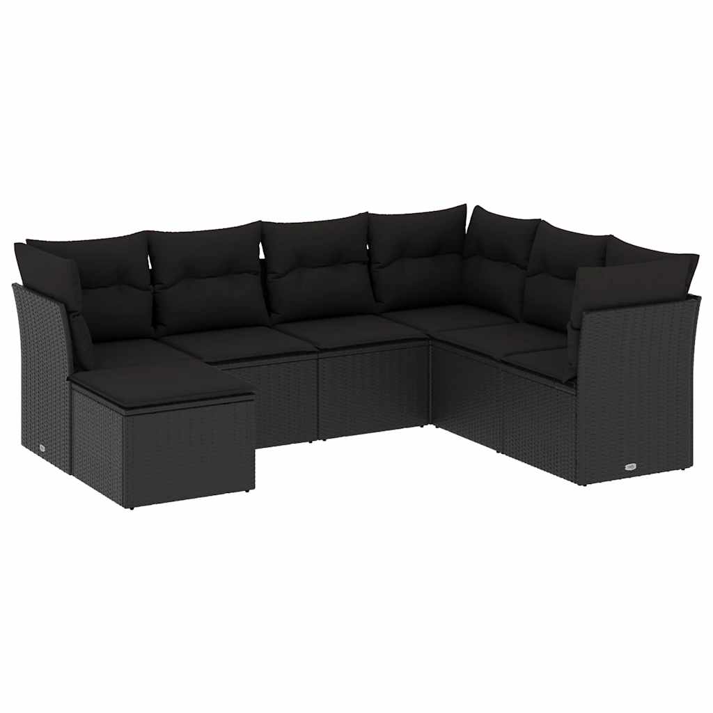 7-dijelni set vrtnih sofa od poliratana s jastucima crni