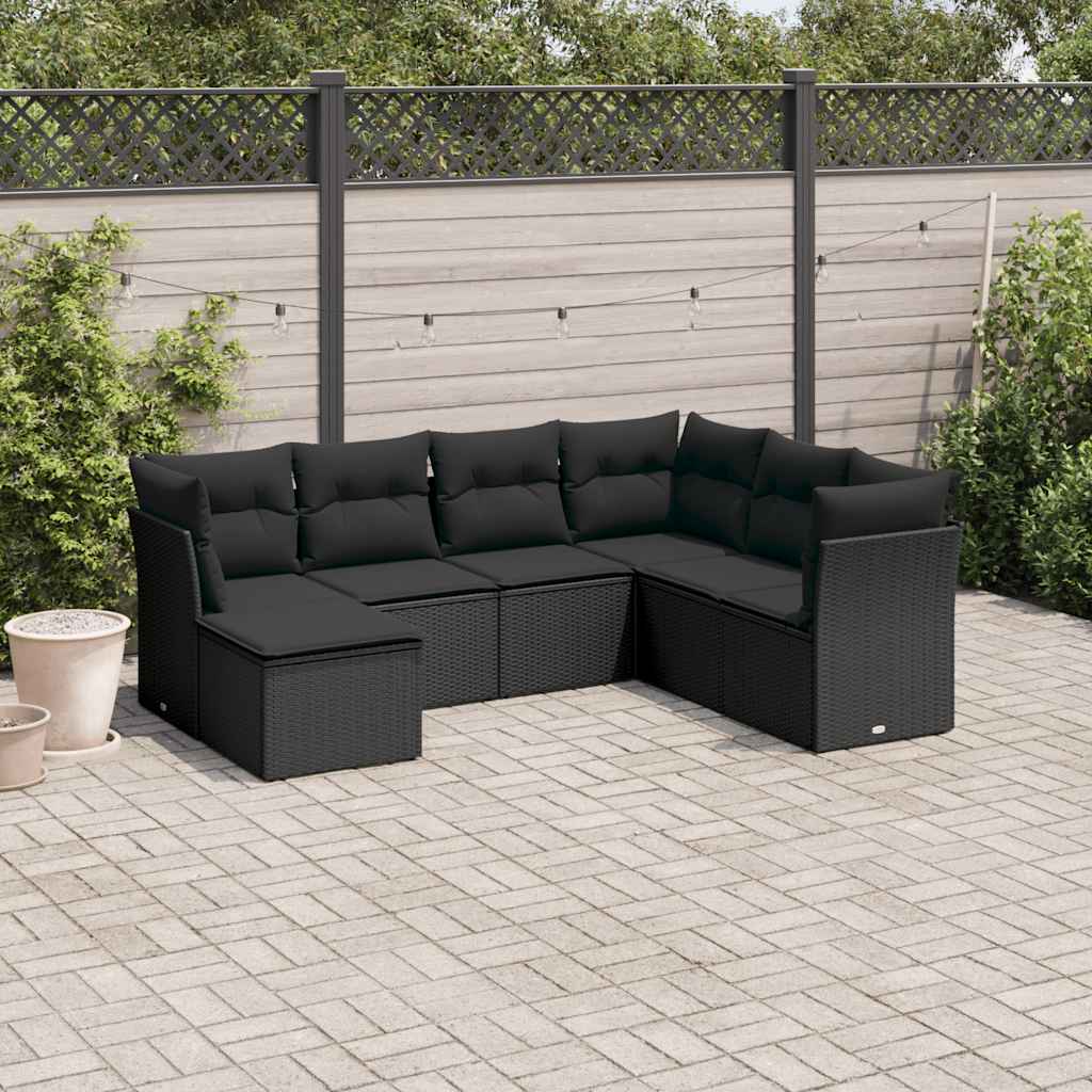 7-dijelni set vrtnih sofa od poliratana s jastucima crni