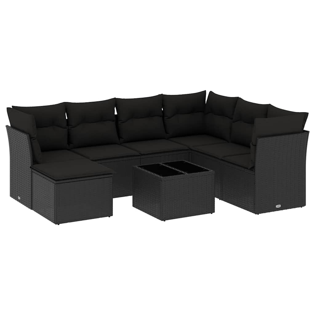 8-dijelni set vrtnih sofa od poliratana s jastucima crni