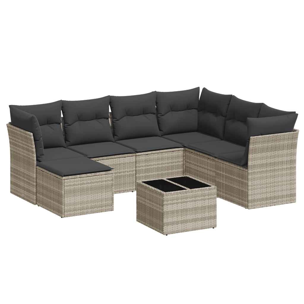8-dijelni set vrtnih sofa od poliratana s jastucima svjetlosivi
