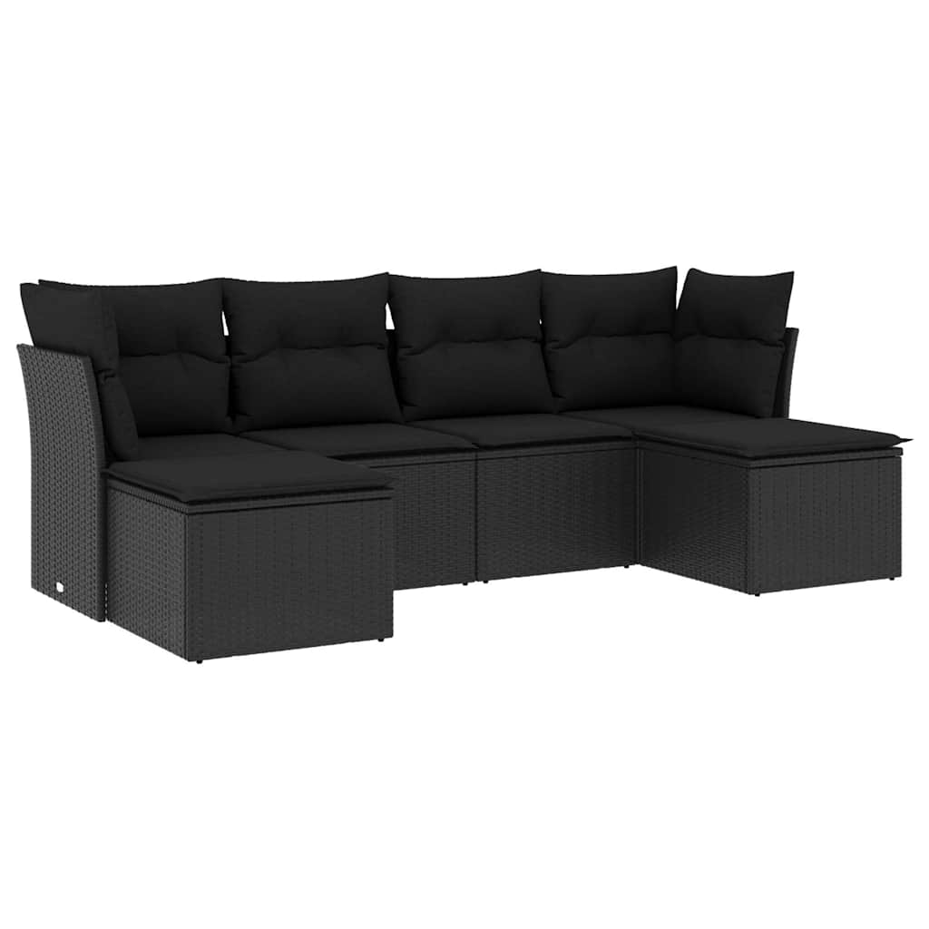 6-dijelni set vrtnih sofa s jastucima crni od poliratana